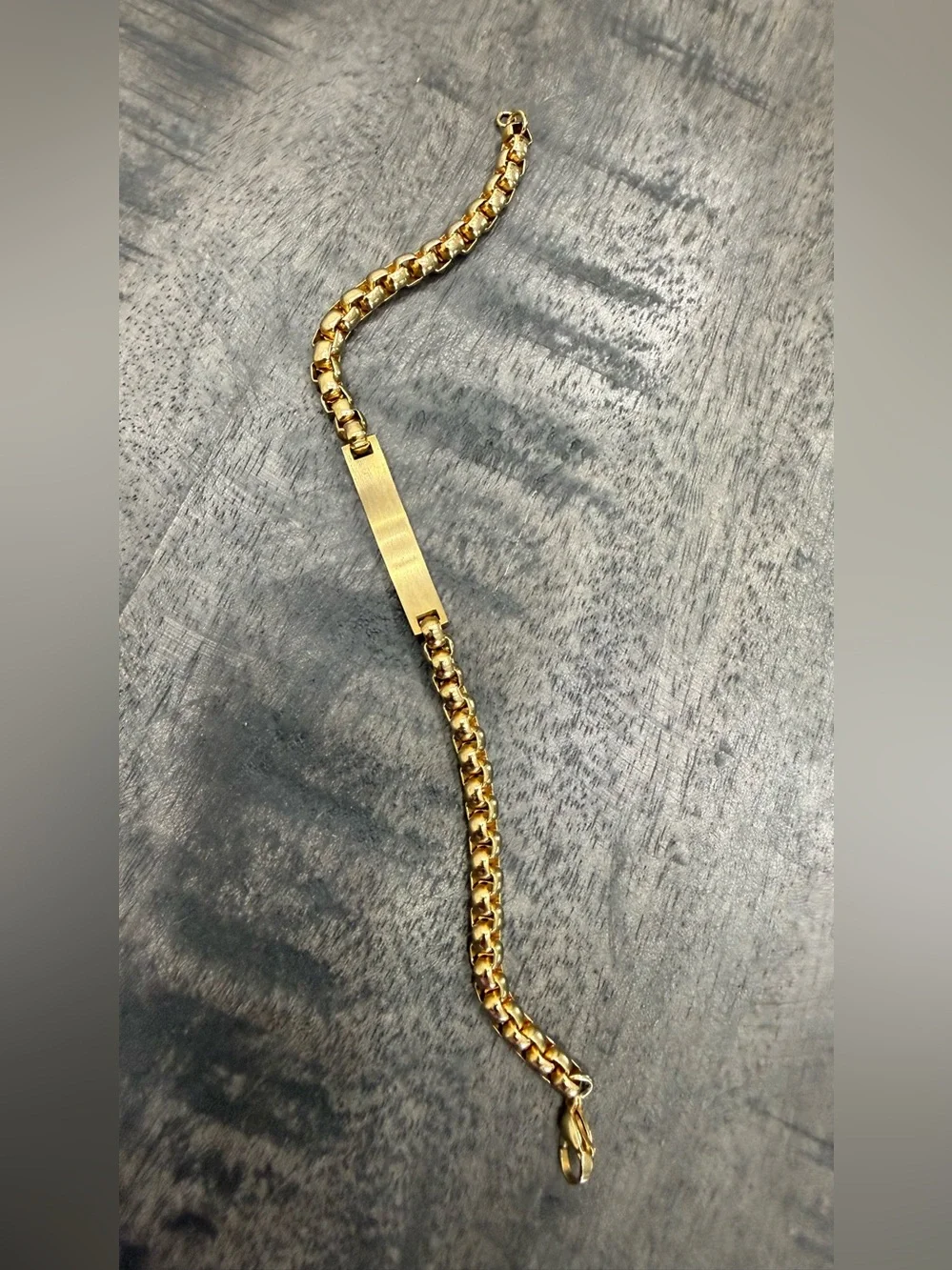 VINTAGE/Gold-Tone Men's Box Chain Bracelet with ID Plate